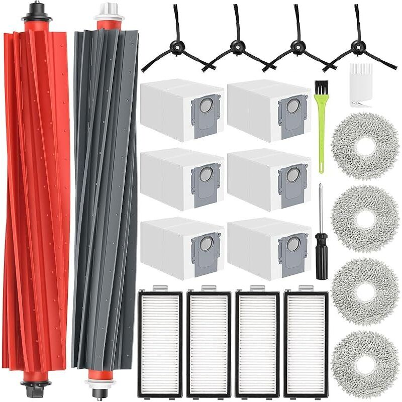 Zubehörset Für Roborock Qrevo Master/qrevo Slim Parts Für Roborock Qrevo Master, 2 Hauptbürsten, 6 Staubbeutel, 4 Wischmopps, 4 Filter, 4 Seitenbürsten