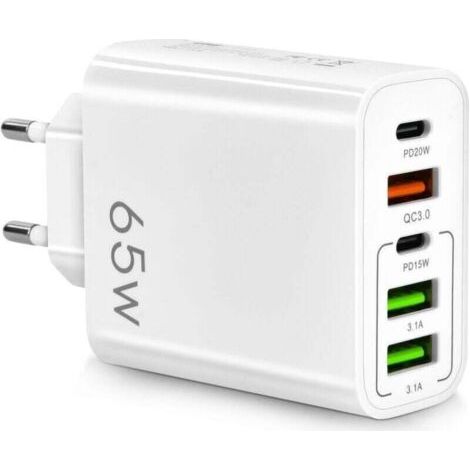 65w Schnellladegerät Mit Usb-c, Xu, Mehrfach-ladegerät Mit 2 Usb-c + 2 Usb + 1 Qc 3.0, 5-port-usb-ladegerät Kompatibel Mit Iphone 14 Pro Max 13 12 11 Xs Xr 8 7, Macbook Pro, Ipad, Galaxy (weiß)