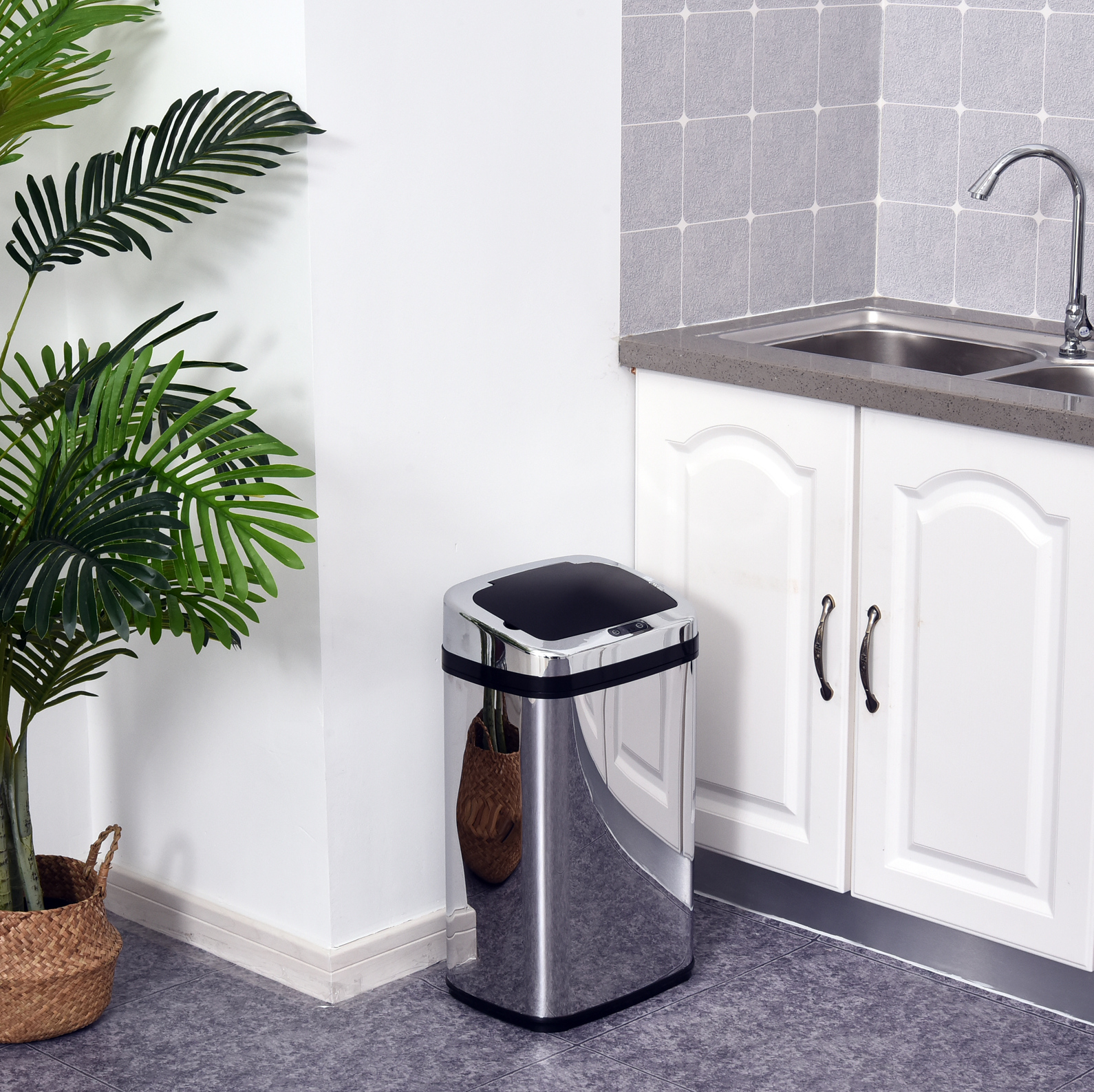 Automatik Mülleimer Mit Sensor Edelstahl Silber 1 Stück Okmyhome
