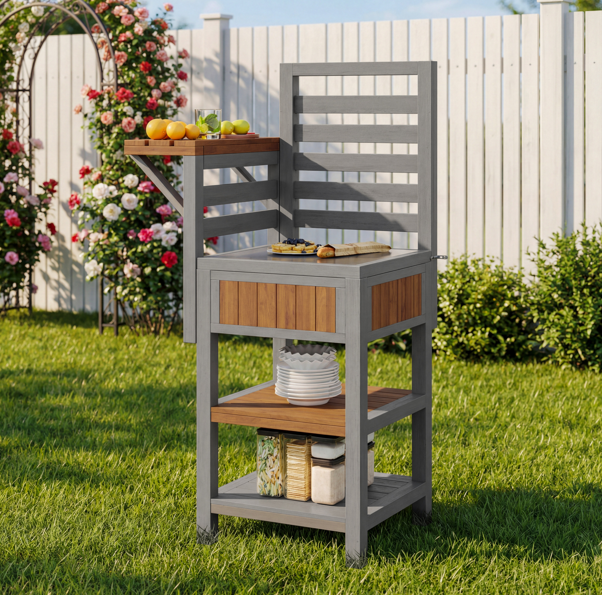 Gartenschrank Mit Edelstahl-arbeitsplatte Massivholz Okmyhome