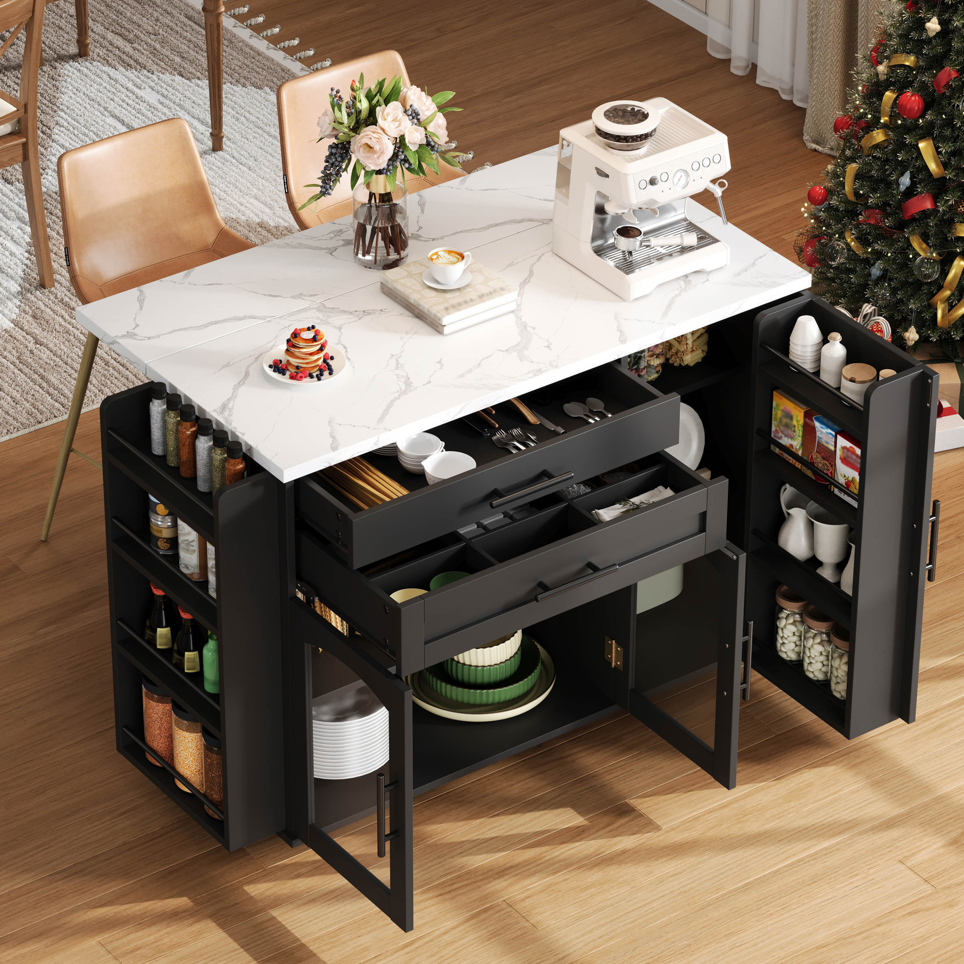 Küchenwagen Mit Klappbarer Arbeitsplatte 138x70x90 Cm Okmyhome