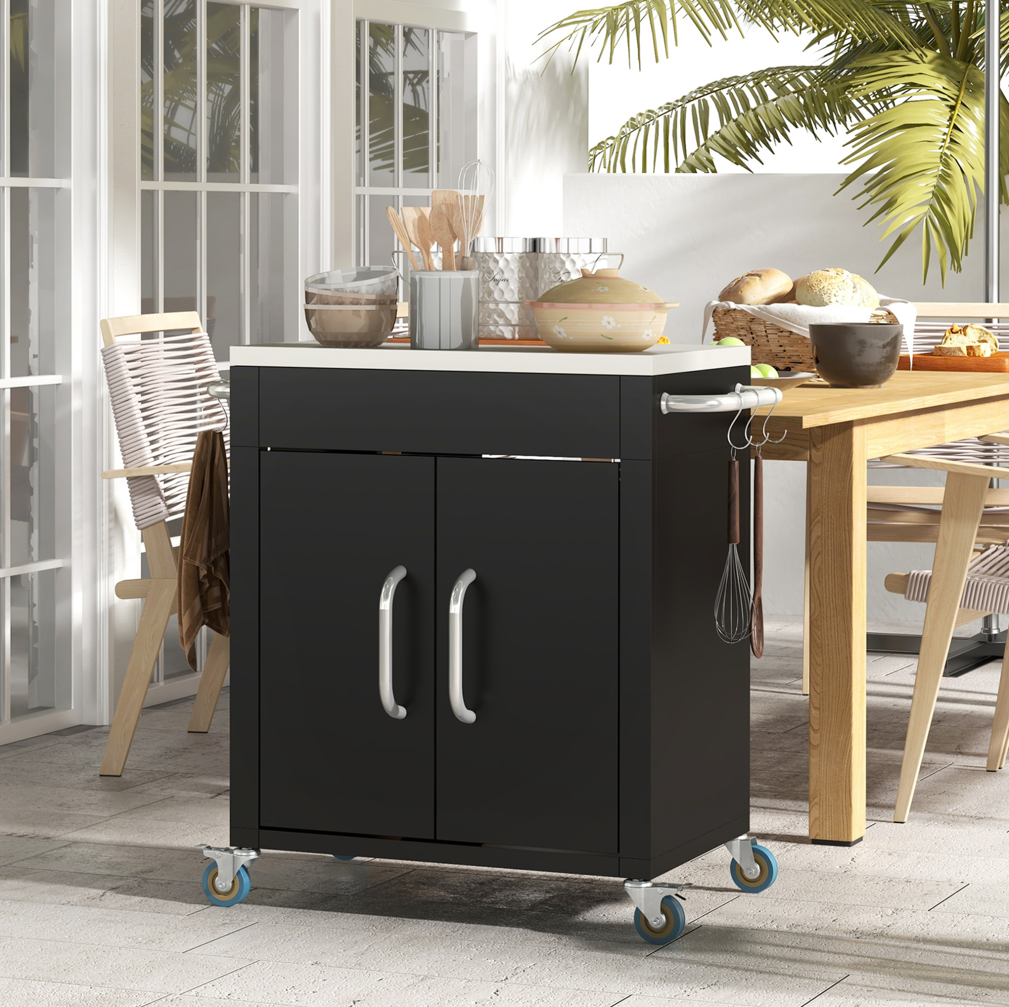 Möbel Schrank Mobil Mit Edelstahlplatte 86x50x86,5 Okmyhome