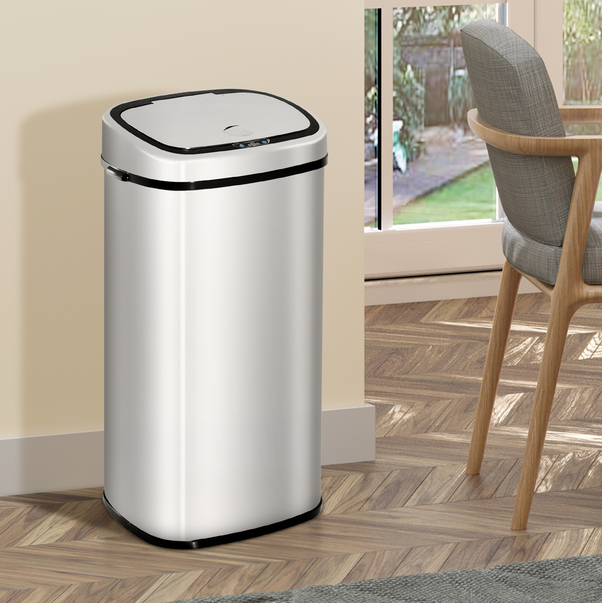 Mülleimer Mit Sensor 68l Edelstahl Berührungslos Silber Okmyhome