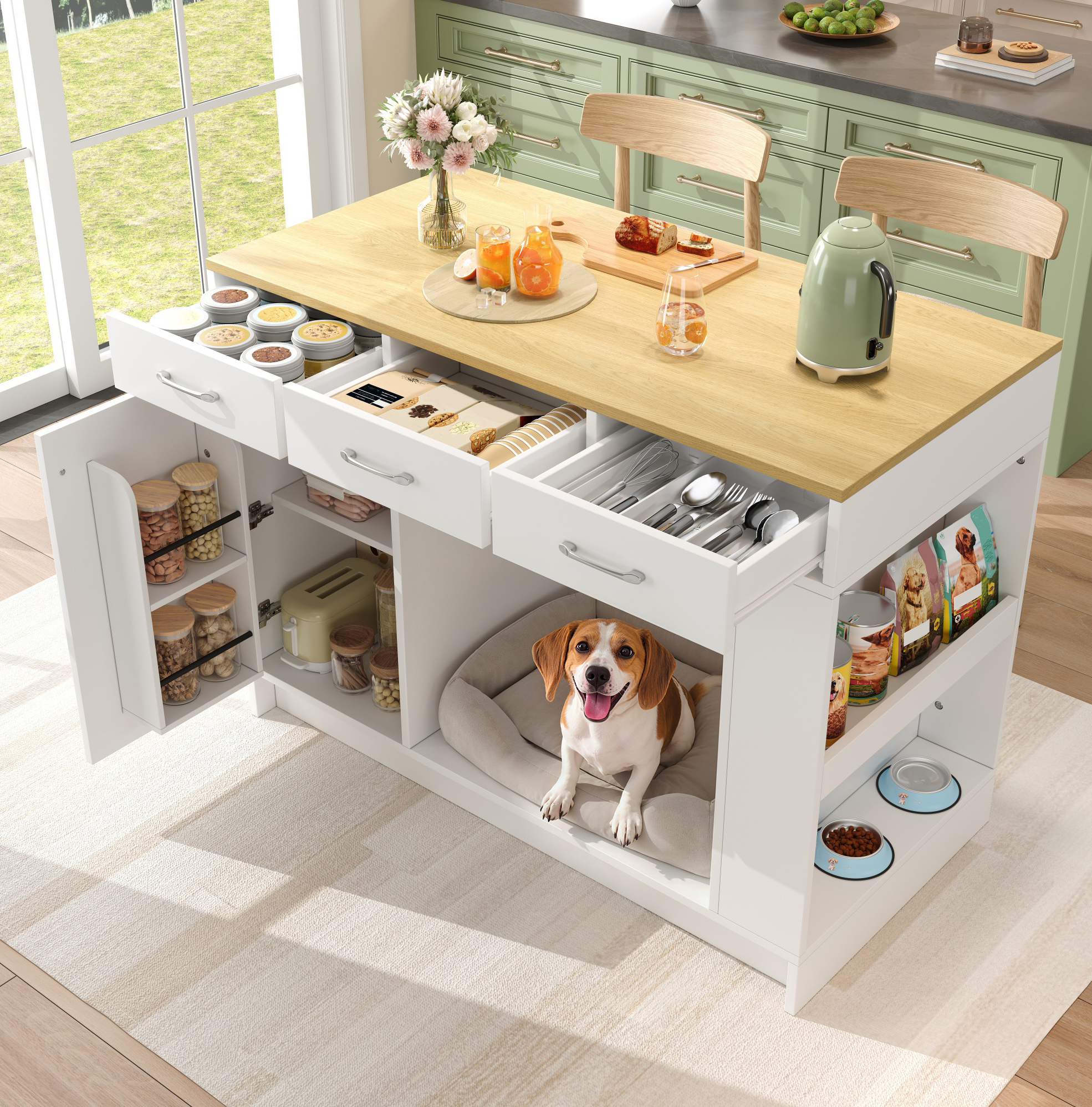 Kücheninsel Mit 3 Schubladen Und Gewürzregal Mdf Okmyhome