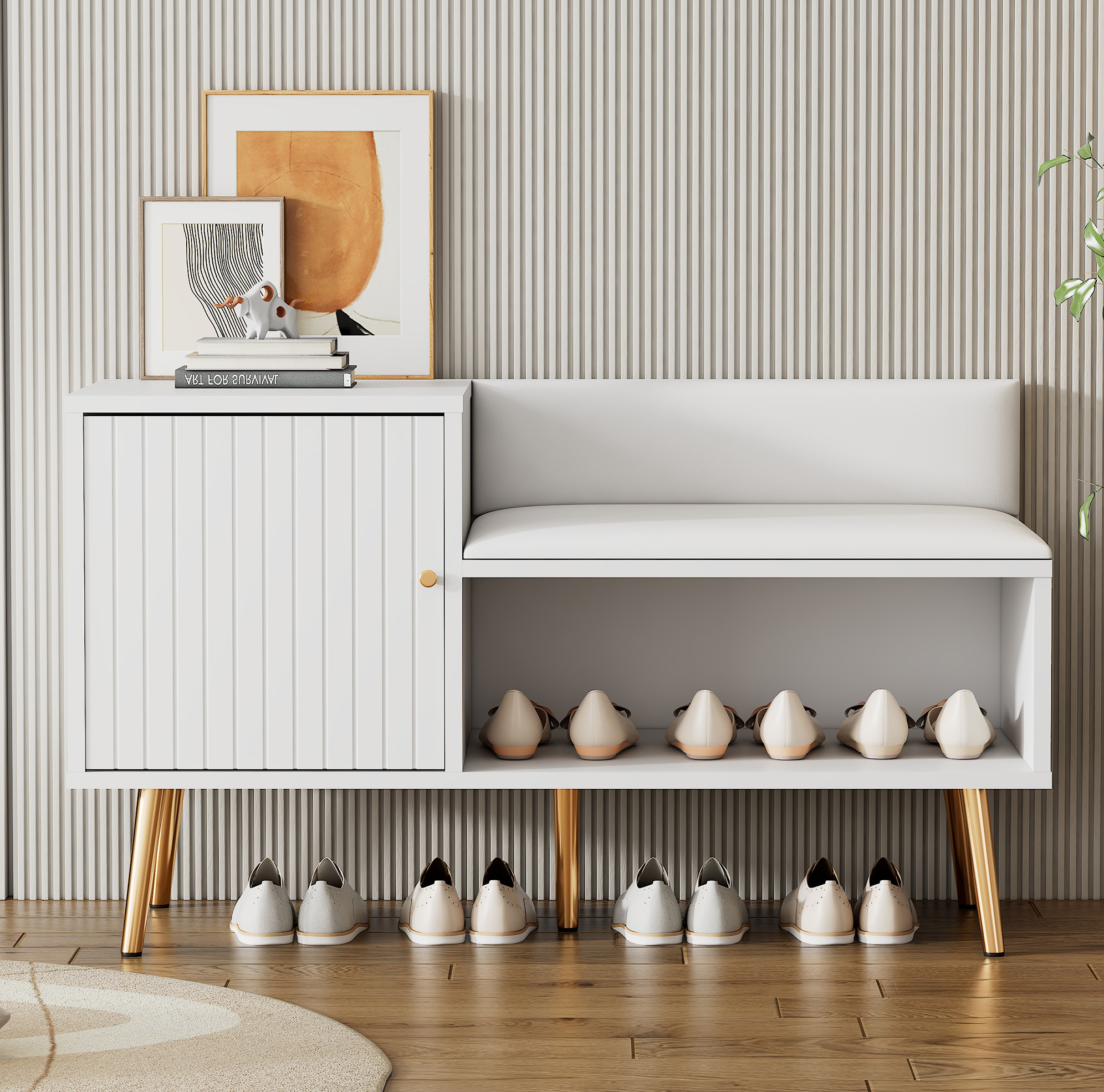 Schuhtruhe Schuhbank Stauraum 100 Cm Weiß Gold Okmyhome