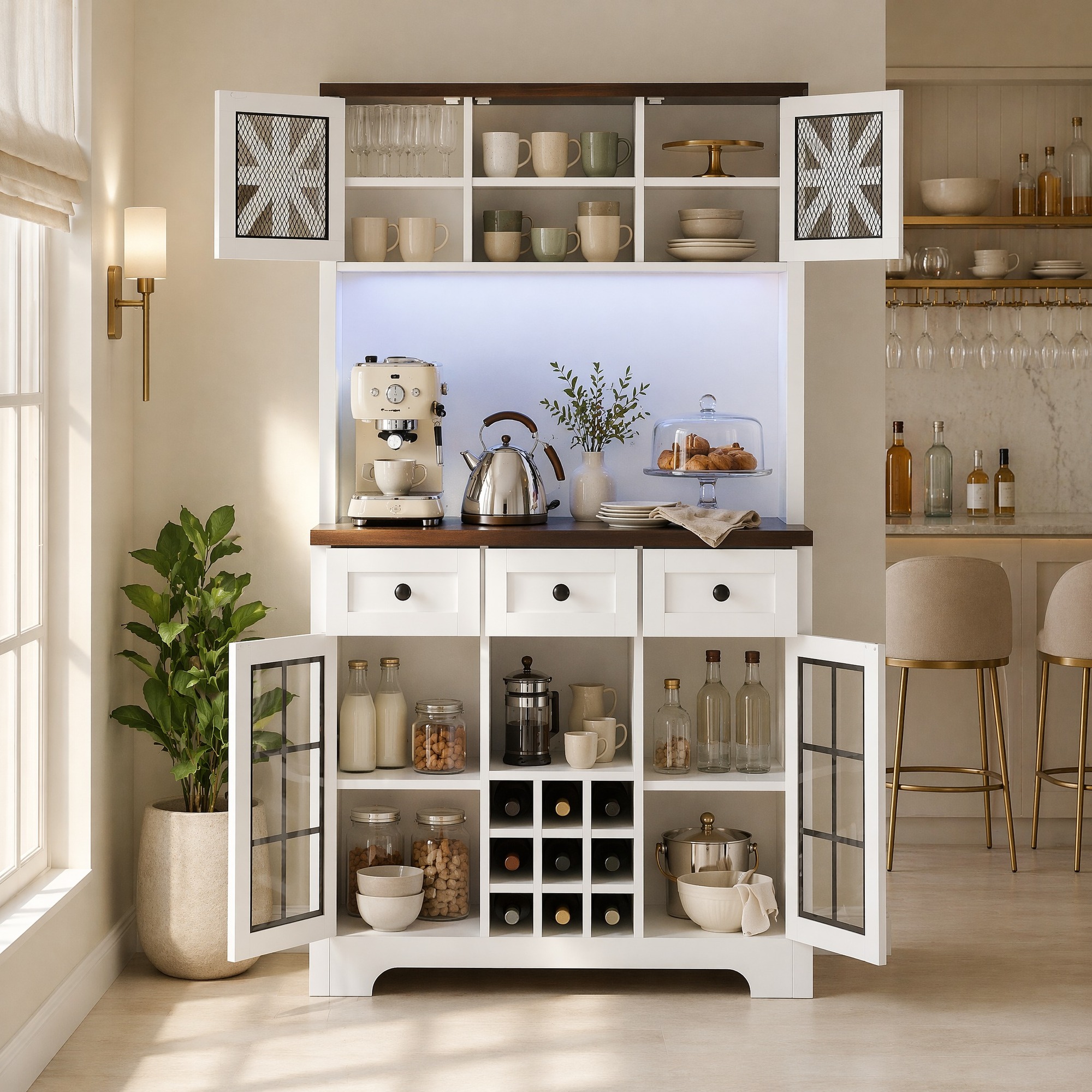 Küchenschrank Mit Led, Weinregal Und Schublade 120x40x180 Okmyhome