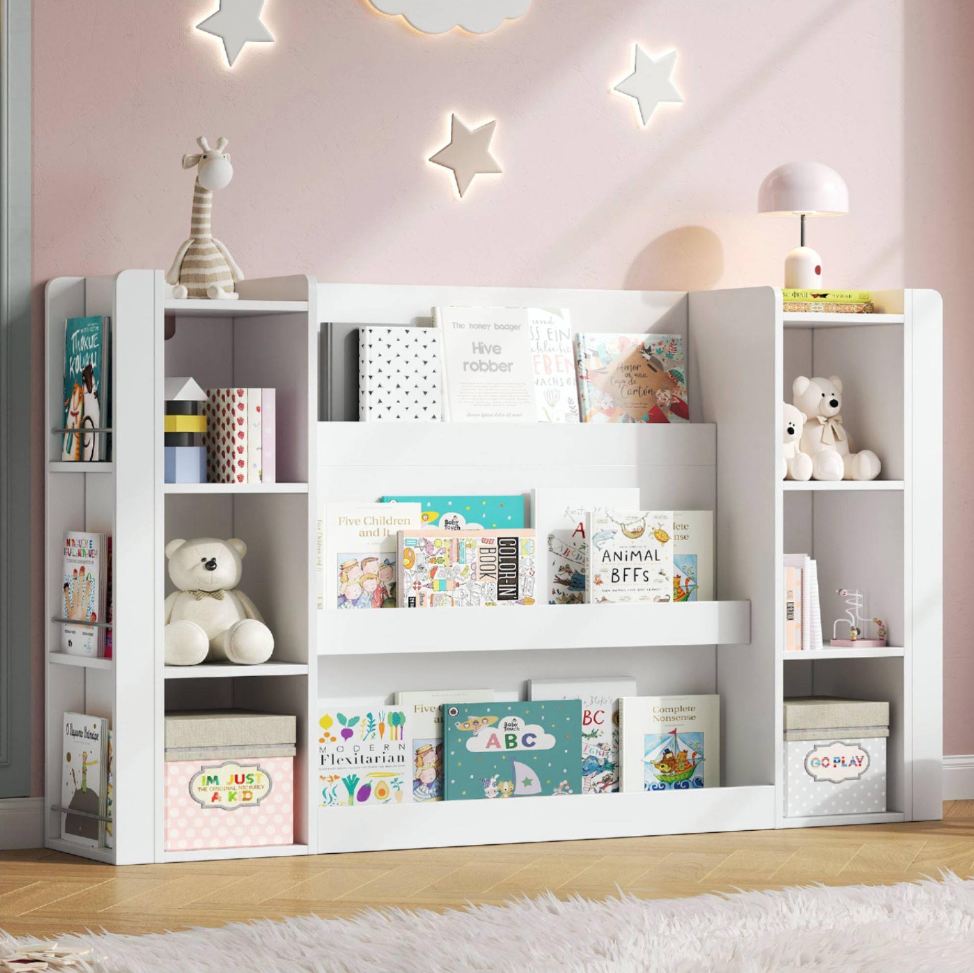 Kinderregal Mit Stauraum Mdf 140x30x95 Cm Weiß Okmyhome