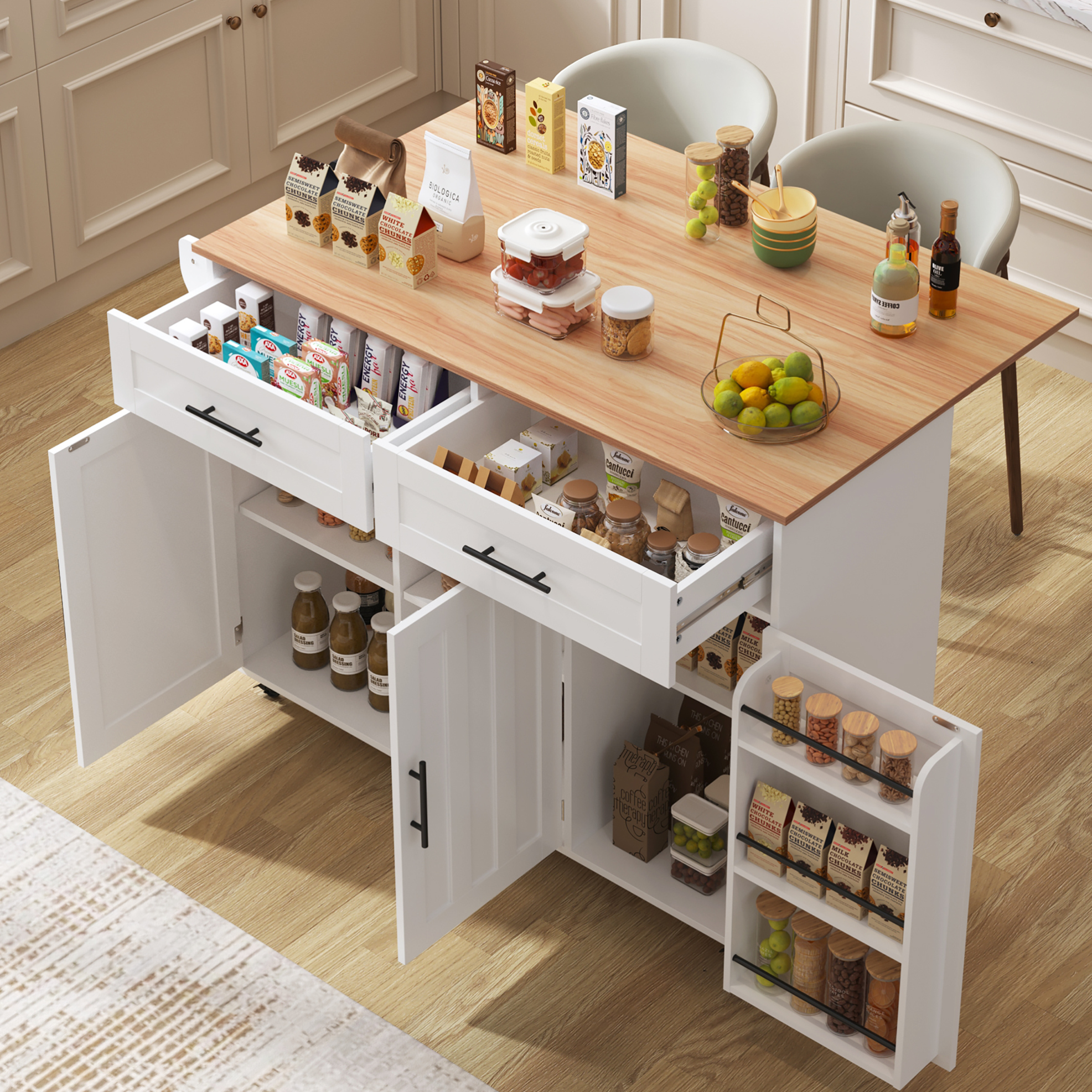 Sideboard Mit Klappplatte Und Rollen 129 Cm Weiß Mdf Okmyhome