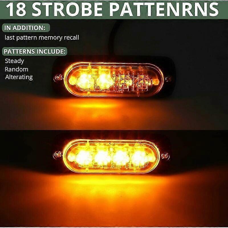 4x 4 Led-einsatzleuchten 12/24v Gelbe Led-warnleuchten, Blinklicht, Notfallwarnleuchte, Stroboskopblitz, Automatischer Schutz Ipx-4 Für Transporter, Lkw, Bagger, Gabelstapler ()