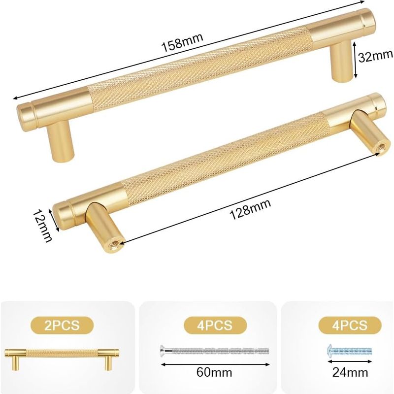 Goldene Möbelgriffe, 128 Mm Mittenabstand, Edelstahl, Für Küche, Schrank, Schublade, Kommoden.
