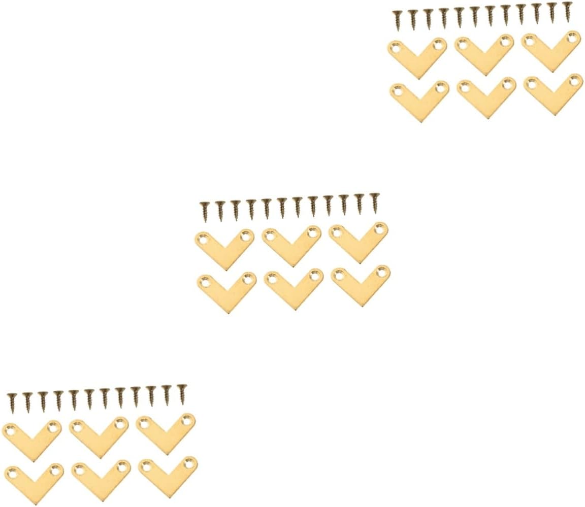 3 Rechtwinklige Edelstahl-verbinder, Goldfarbene Messinghalterungen, 6-teiliges Set.