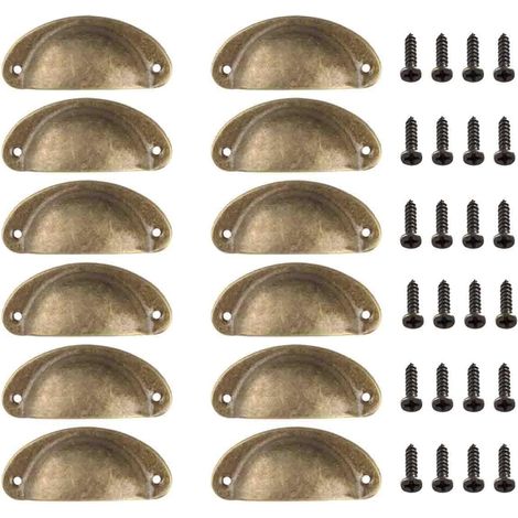 Set Aus 12 Antiken, Halbkreisförmigen Kupfergriffen Für Türen, Schubladen Und Kommoden.