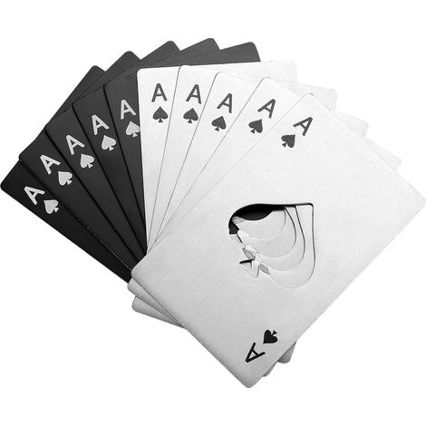10 Stück Poker-flaschenöffner In Edelstahl, Silber Und Schwarz.