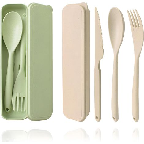 Großes, Wiederverwendbares Kunststoffbesteck Mit Etui, 2 Sets (löffel, Messer Und Gabel) Für Lunchbox, Picknick Und Reisen.