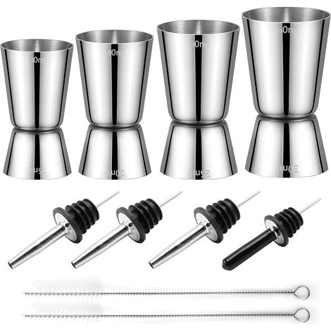 Doppelter Cocktail-jigger Aus Edelstahl (30/40/50/60 Ml) Mit 4 Ausgießern Und 2 Bürsten, Ideal Für Bars, Zuhause, Partys, Gin Und Shakes.