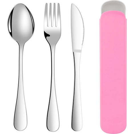 3-teiliges Edelstahl-besteckset Mit Etui, Spülmaschinenfest, Ideal Für Reisen Und Camping.