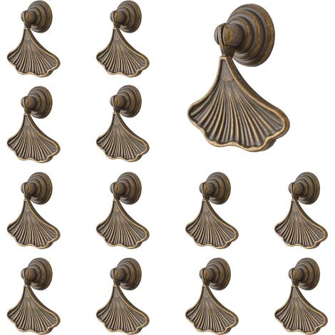Ginkgoblatt-griffe, 12 Stück, Einzellochgriff, Gelbbronze.