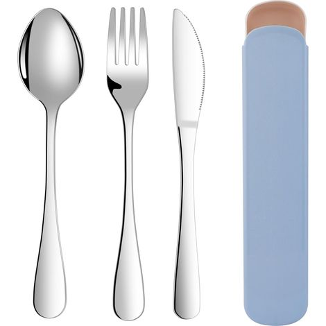 3-teiliges Edelstahl-besteckset Mit Etui, Spülmaschinenfest, Ideal Für Reisen Und Büro.