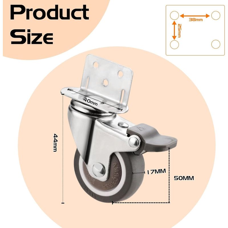 Satz Mit 4 Lenkrollen 50 Mm Mit Bremse, L-förmiger Platte, 360°, Für Innen-/außenmöbel.