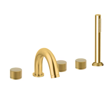Wannenrandbatterie Mit Umsteller Und Ausziehbarer Handbrause Honey Gold Gebürstet. Paffoni Serie Jo Jo044hgsp Honey Gold Spazzolato