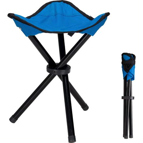 Blauer, Dreibeiniger, Faltbarer Und Tragbarer Outdoor-dreibeinhocker Aus Canvas Für Wandern, Camping, Angeln, Picknicks, Strand, Grillen, Reisen, Trekking Und Als Gartensitz