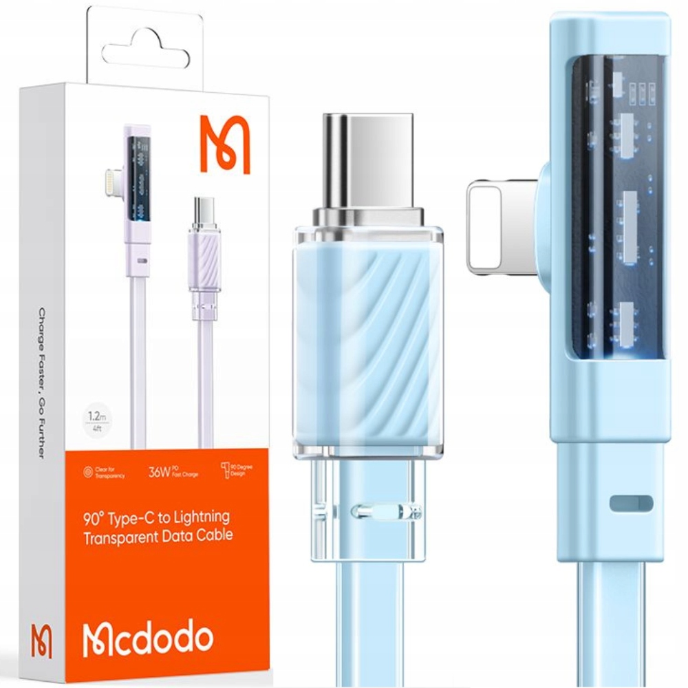 Mcdodo Abgewinkeltes Usb-c Lightning-kabel, Flach, 36 W, Für Iphone 13 Und 14, Blau, 1 M