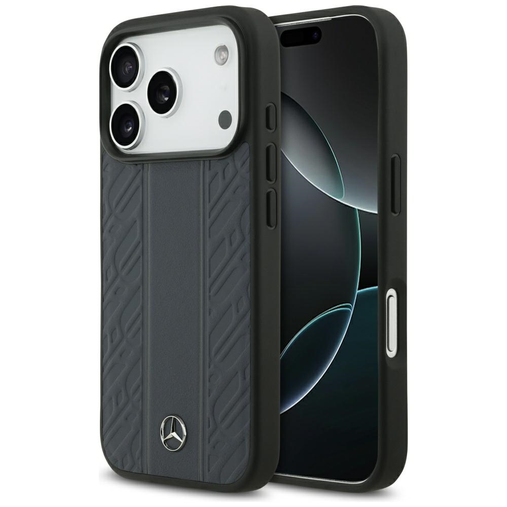 Mercedes Lederhülle Mit Lorbeerblattstreifen Und Magsafe-design Für Iphone 17 Pro, Blau
