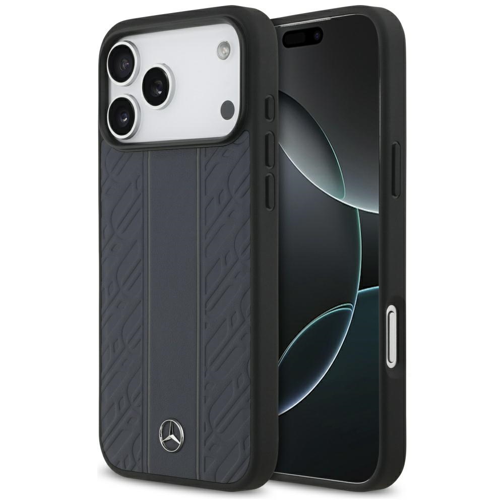 Mercedes Lederhülle Mit Lorbeerblattstreifen Und Magsafe-design Für Iphone 17 Pro Max, Blau