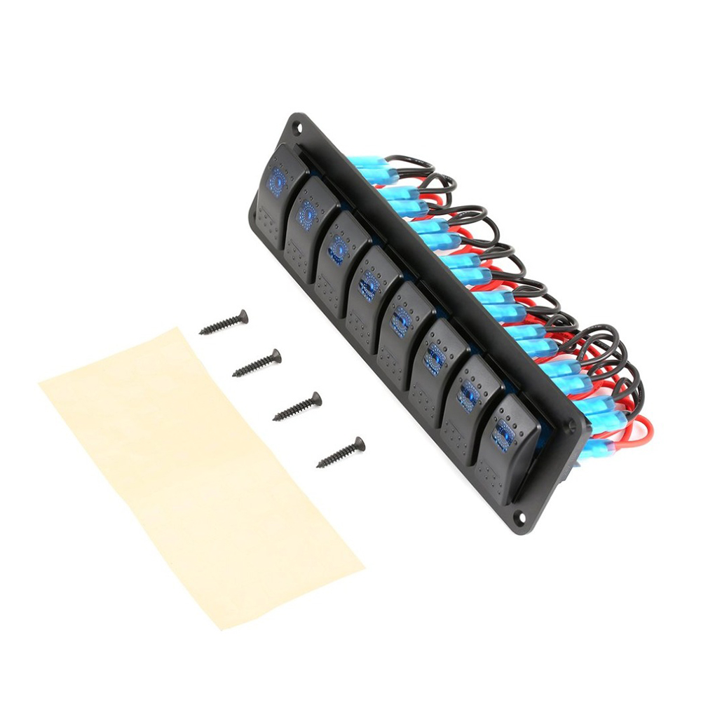 Wasserdichtes 12v/24v-wippschalter-bedienfeld Mit 8 Schaltern, Led-ein-/ausschaltern, Schutzschalter Und Blauer Led-anzeige