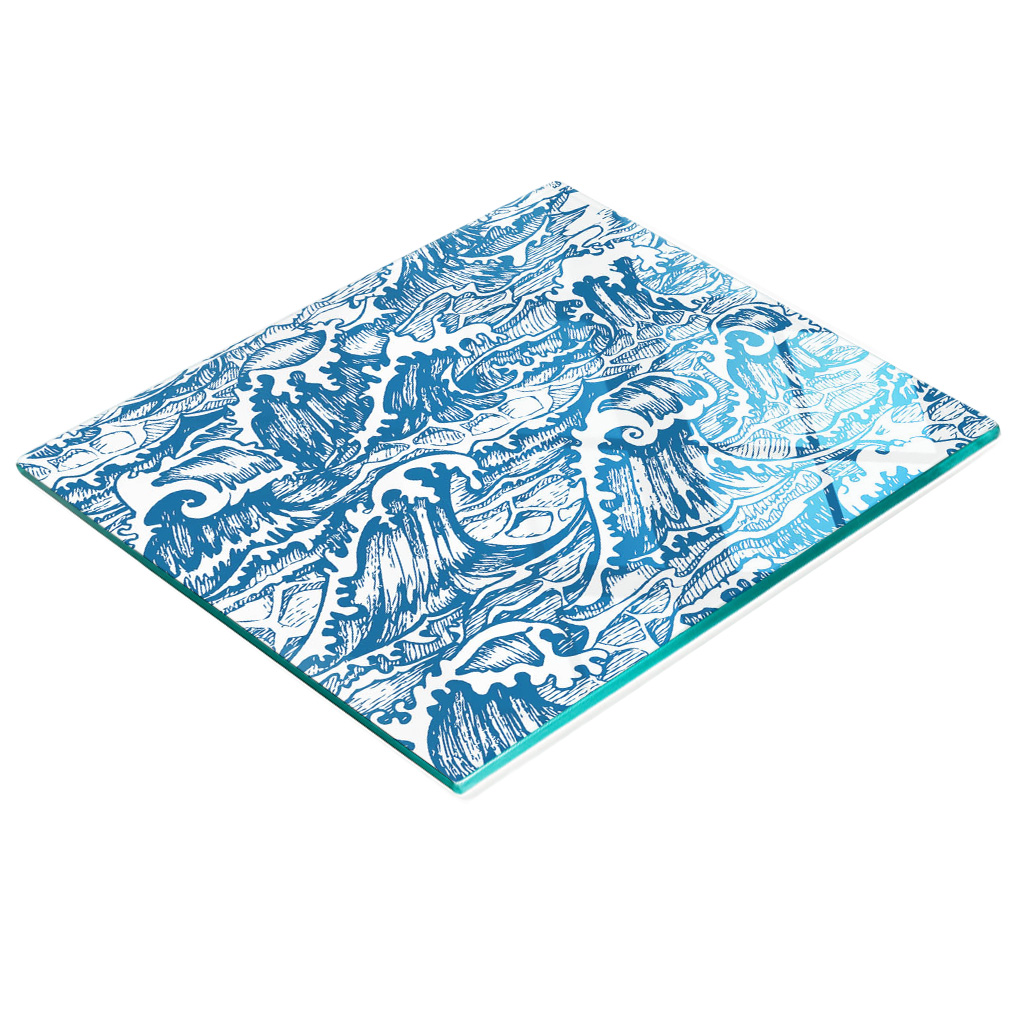 Dekoratives Servierbrett Aus Glas Für Snacks, Meereswellen-motiv, 60 X 52 Cm