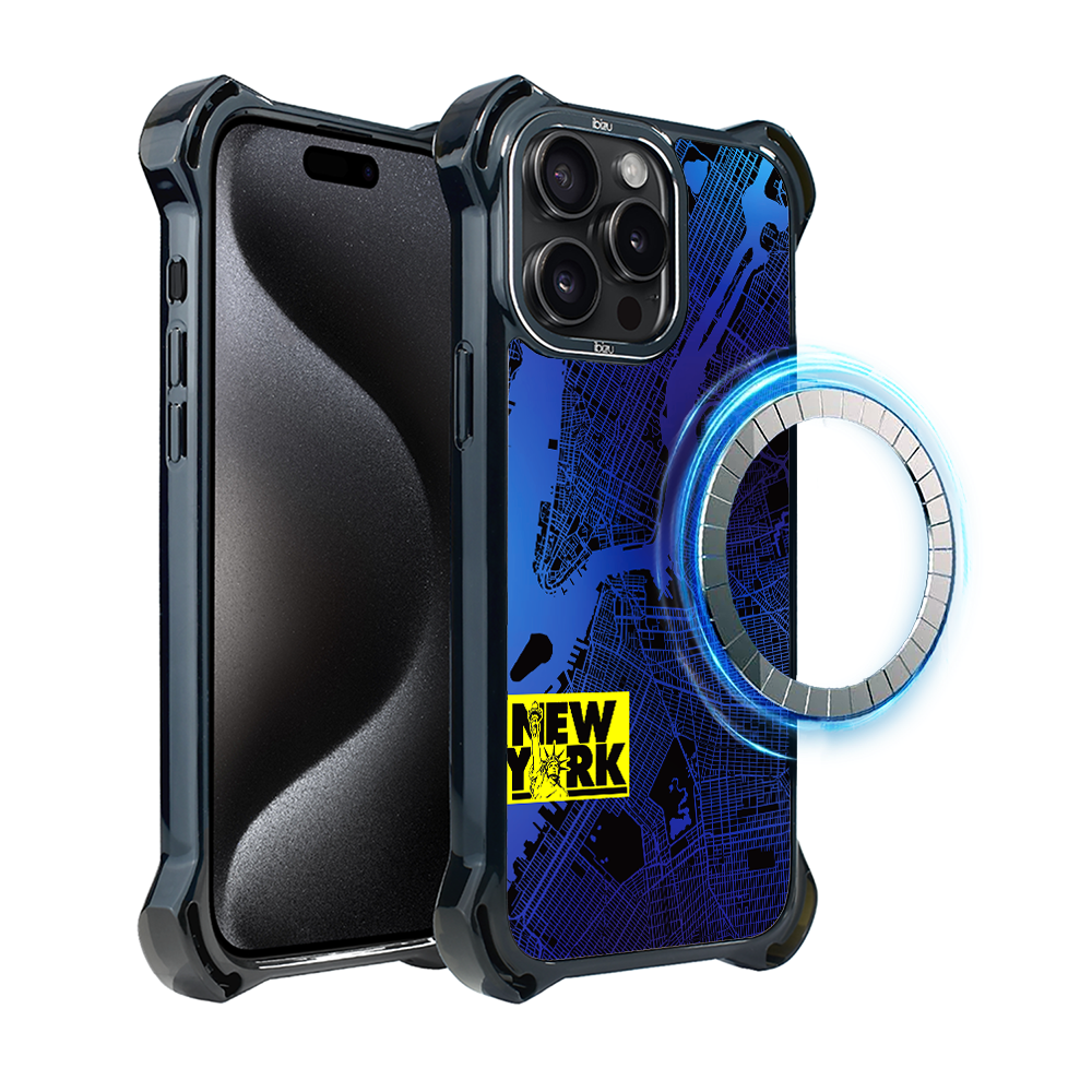 Hülle Für Iphone 15 Pro Max Ibizu Dropguard Ultra Mit Magsafe, Weltkarten, New York