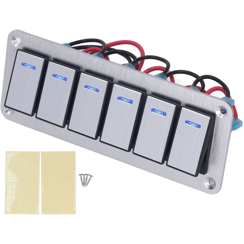 6-fach Wippschalterpanel, 5-polige Kfz-schalter, 12–24 V, Blaue Led-schalter (metall, Pc)