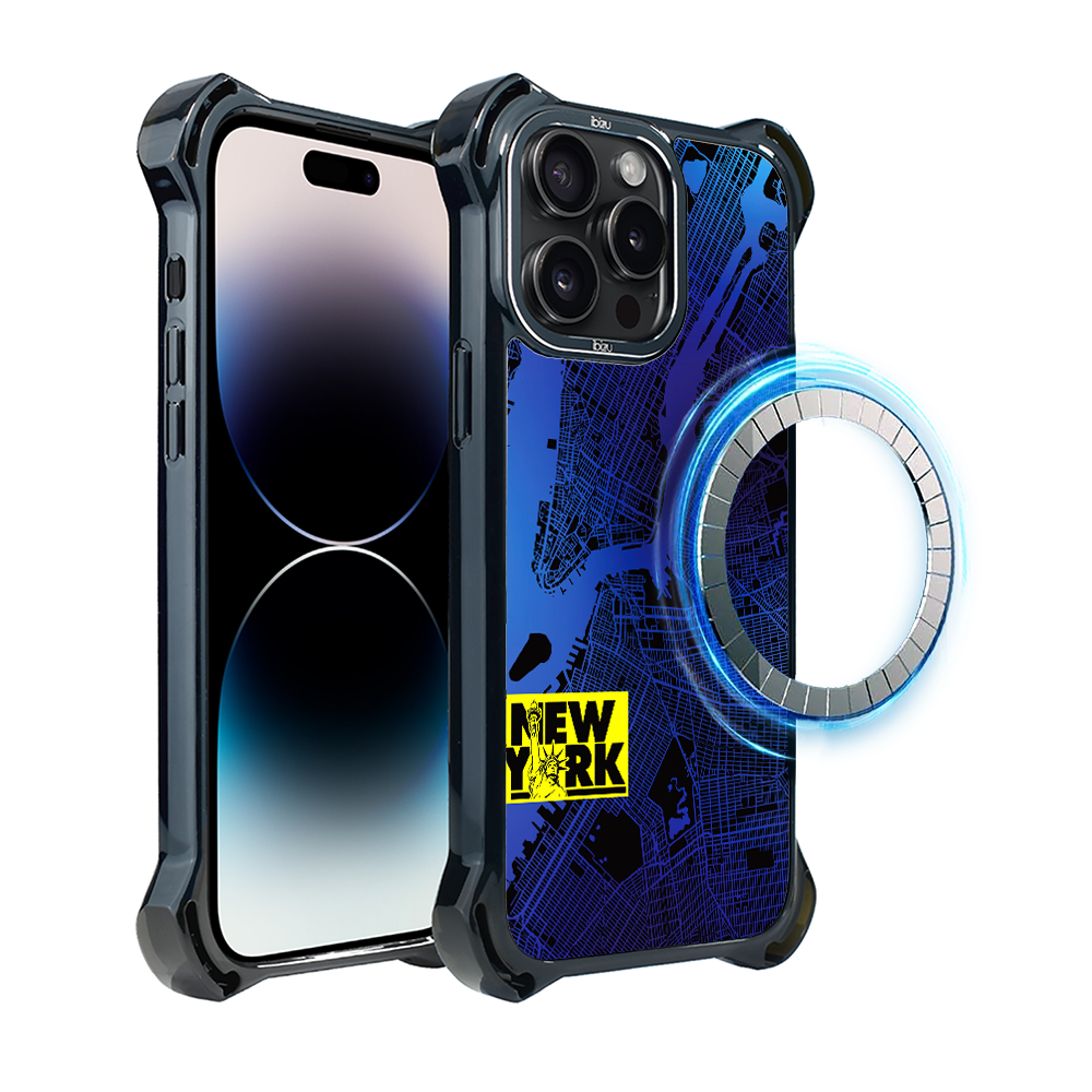 Hülle Für Iphone 14 Pro Ibizu Dropguard Ultra Mit Magsafe, Weltkarten, New York