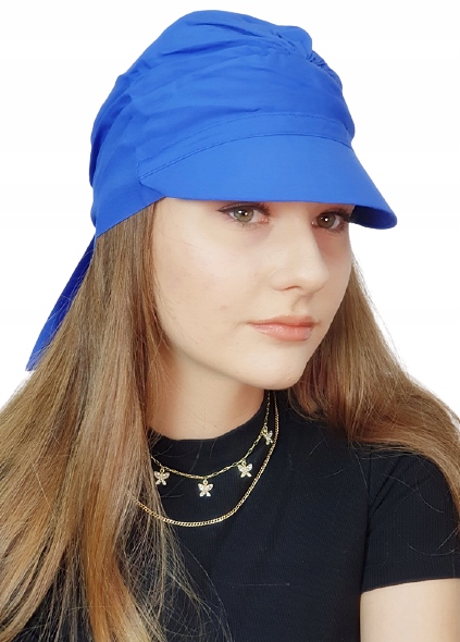 Tess-turban Mit Schirm, Kornblumenblau 159, Schlichter Schal, Auch Nach Der Chemotherapie