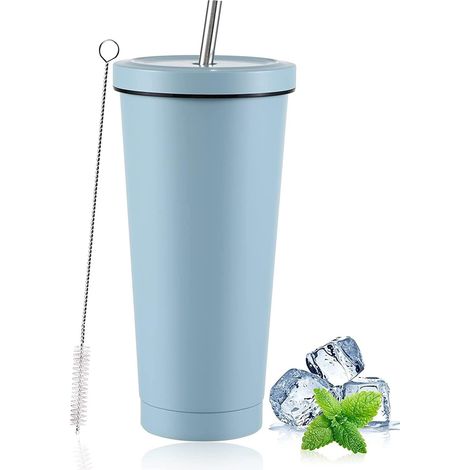 Eiskaffeebecher 750 Ml Mit Deckel Und Strohhalm - Doppelwandiger, Vakuumisolierter Edelstahlbecher - Wiederverwendbar Für Heiße Und Kalte Getränke (blau, 1 Stück)
