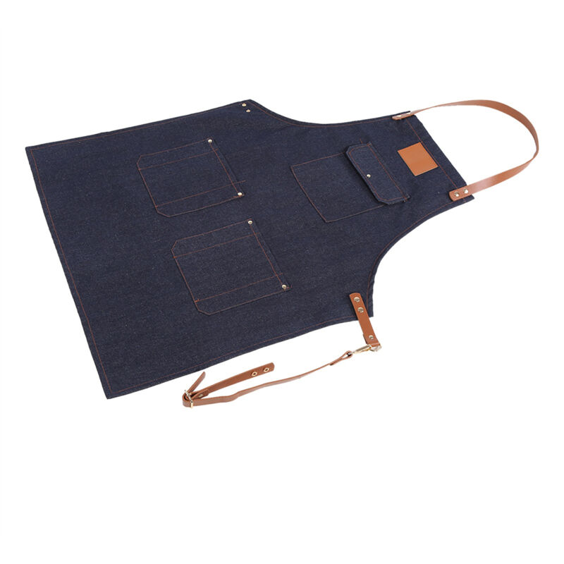 Jeansschürze Mit Taschen, Lederriemen Für Erwachsene (damen Und Herren), Bäcker-, Barkeeper-, Grill-, Kochschürze, Arbeitslatz, Küchenuniform (60 X 75 Cm) (blau)