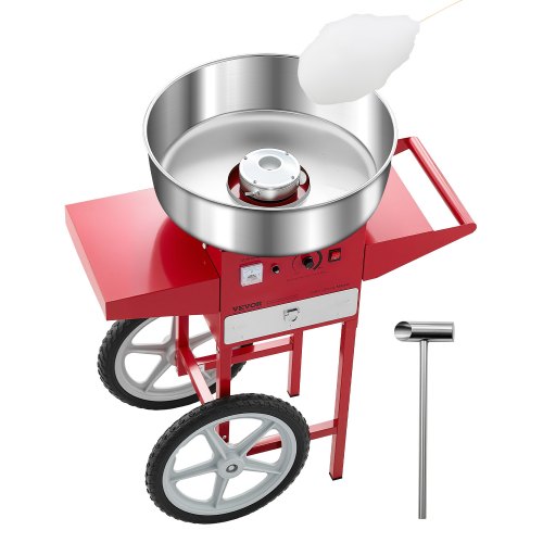 Elektrische Zuckerwattemaschine Kommerzielle Zuckerwattegeräte Mit Wagen (1000 W) Mit 52 Cm Edelstahlschüssel & Zuckerschaufel & Schublade, Perfekt Für Kindergeburtstage Familienfeiern Rot