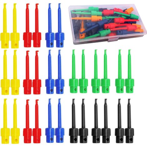 Packung Mit 30 Mini-federklemmen Für Messspitzen – Anschlussdrähte – Smd-ic-leiterplatten (rot, Blau, Schwarz, Gelb, Grün) – 58 Mm