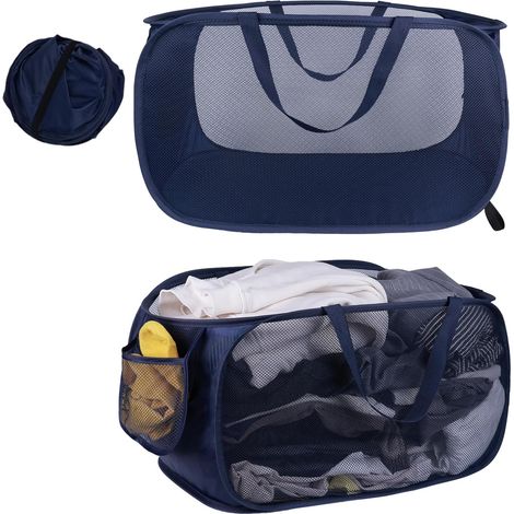 Set Mit 2 Faltbaren Wäschekörben Aus Netzgewebe Mit Ausklappbaren Griffen Für Schlafzimmer, Kinderzimmer Und Reisen