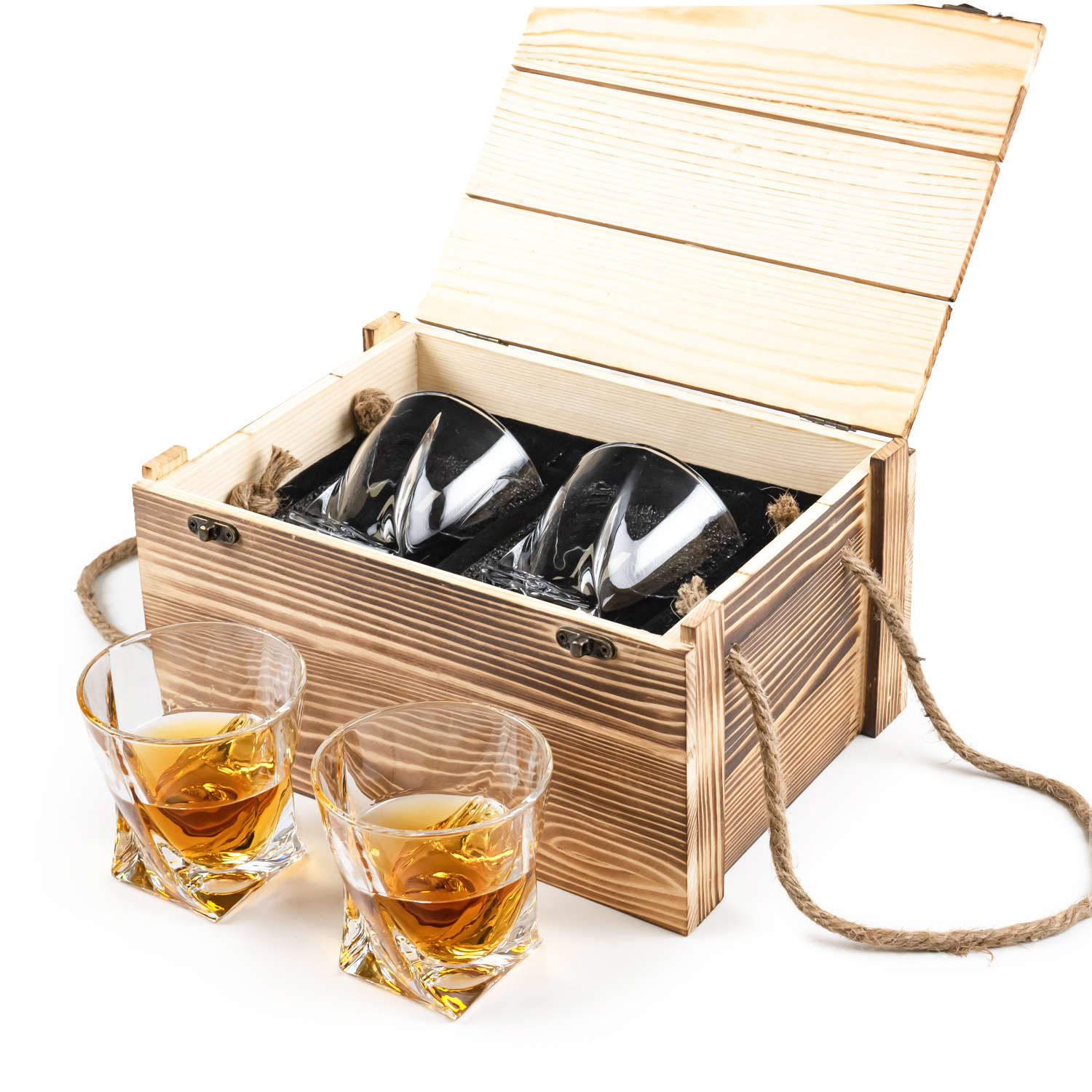 Geschenkset Mit 2 Spiralförmigen Whiskygläsern In Einer Schachtel Mit Griff [k.384s/nr. 27 Set Mit 2 Gläsern]