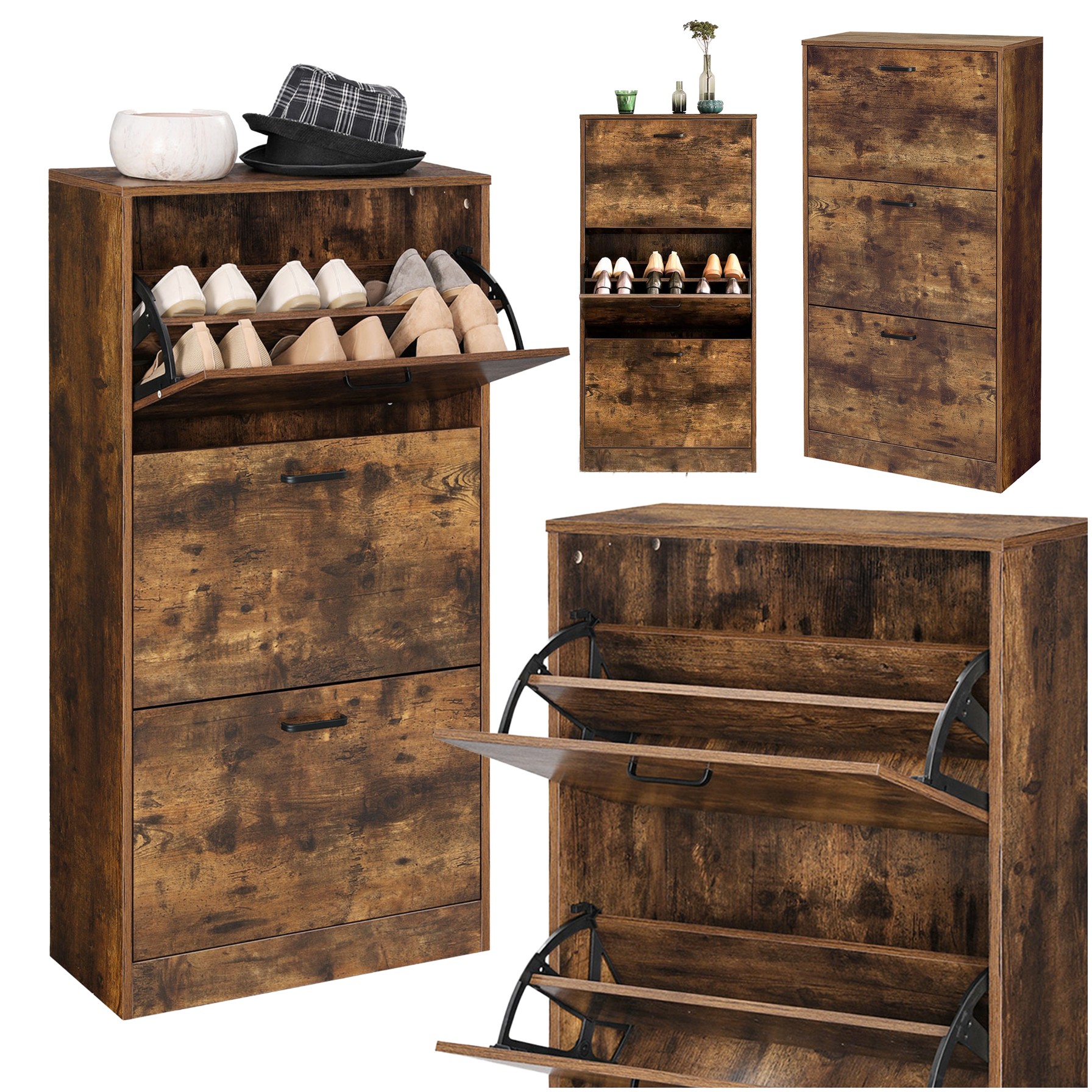 Dreistöckiger Schuhschrank, Hoch, Für 18 Paar Schuhe, Organizer, Kommode, Schuhregal