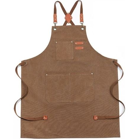 1 Stück Braune, Verbesserte, Wasserdichte Jeansschürze Mit Trägern, Verstellbare Jeansschürze Mit Taschen Und Gekreuzten Trägern