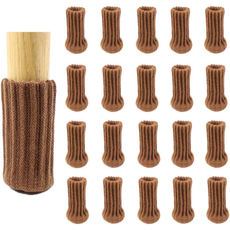 24er-pack Stuhlgleiter, Braun, Dicke Doppelt Gestrickte Stuhlbeinkappen, Rutschfeste Füße, Bodenschutz