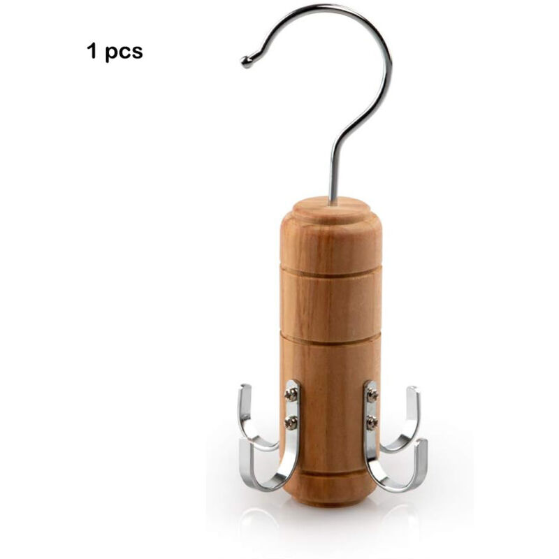 1 Stück Holz-gürtelhalter, 6 Haken, Schals, Krawatten, Kleiderschrank-organizer, 360-grad-drehung (braun)