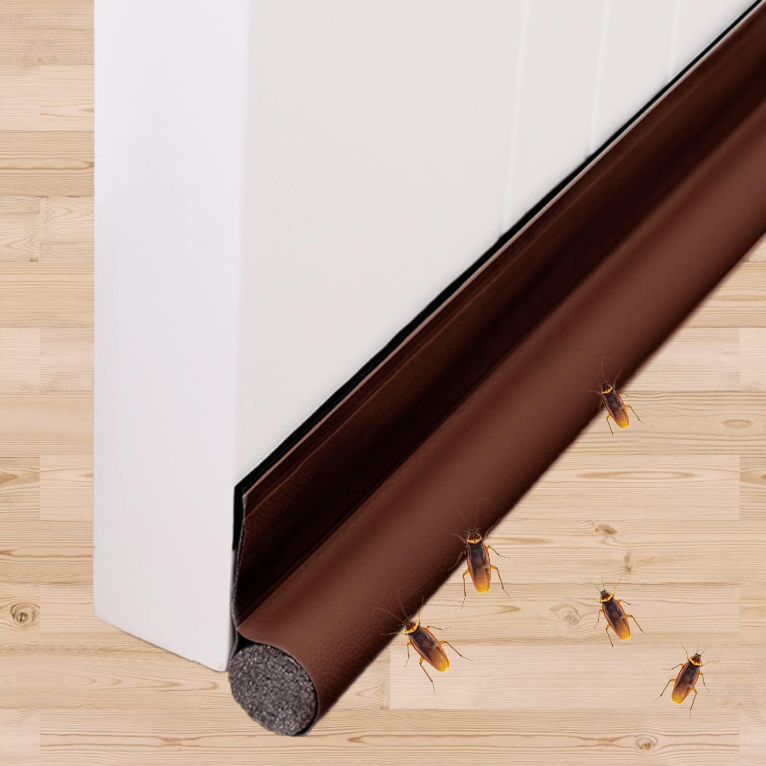 96 Cm Isolierender Türboden, Einseitiger Türboden Mit Selbstklebender Klettverschlussdichtung, Türzugluftstopper, Schutz Vor Kaltem Wind/insekten/kakerlaken/staub (eine Braune Seite)