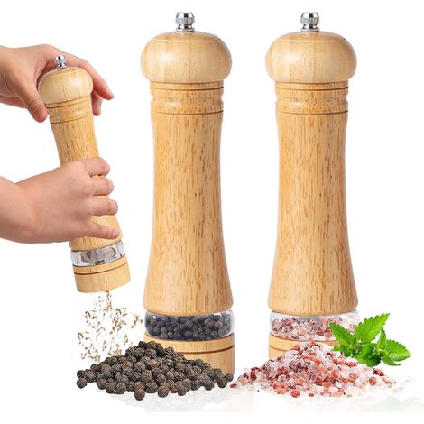 Set Mit 2 Salz- Und Pfeffermühlen Aus Eichenholz – 20,3 Cm – Nachfüllbar Mit Verstellbarem Rotor
