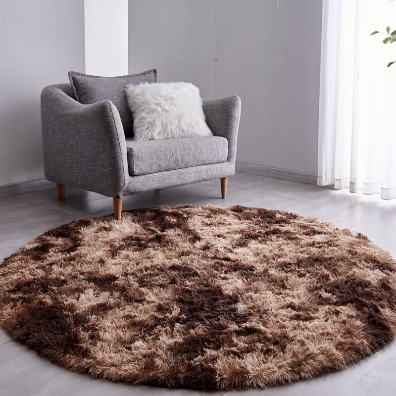 Der Runde, Kaffeefarbene Batik-teppich Ist Superweich Und Flauschig Und Eignet Sich Für Kinderzimmer, Als Weicher Und Flauschiger Runder Teppich Für Babyzimmer Und Als Rutschfester Dekorativer Teppich