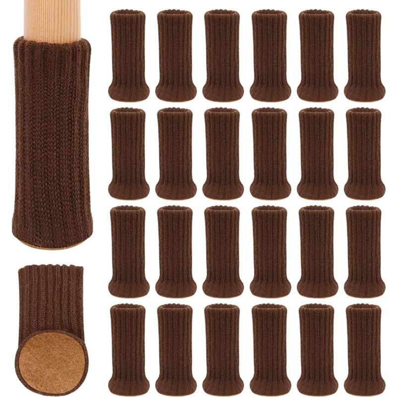 24 Stück Gestrickte Stuhlbeinsocken Als Schutz, Möbelbeinkappen, Leicht Zu Handhaben Und Geräuschdämpfend, 2,5–5 Cm Durchmesser, Braun