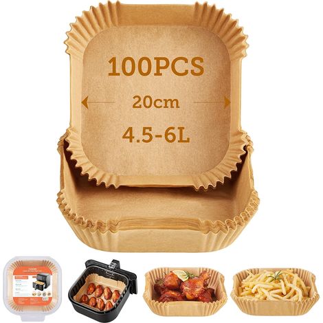 Xxl 4,5–6 L Heißluftfritteusen-backpapier, 100 Stück À 20 Cm, Ungebleichtes Zubehör, Antihaftbeschichtete Einwegschalen, Backpapier, Kompatibel Mit Heißluftfritteusen