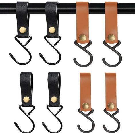 Lederhaken S Für Zuhause, Kinderwagen Und Camping – 4 Schwarze + 4 Braune – Robuste Und Vielseitige Wandhaken